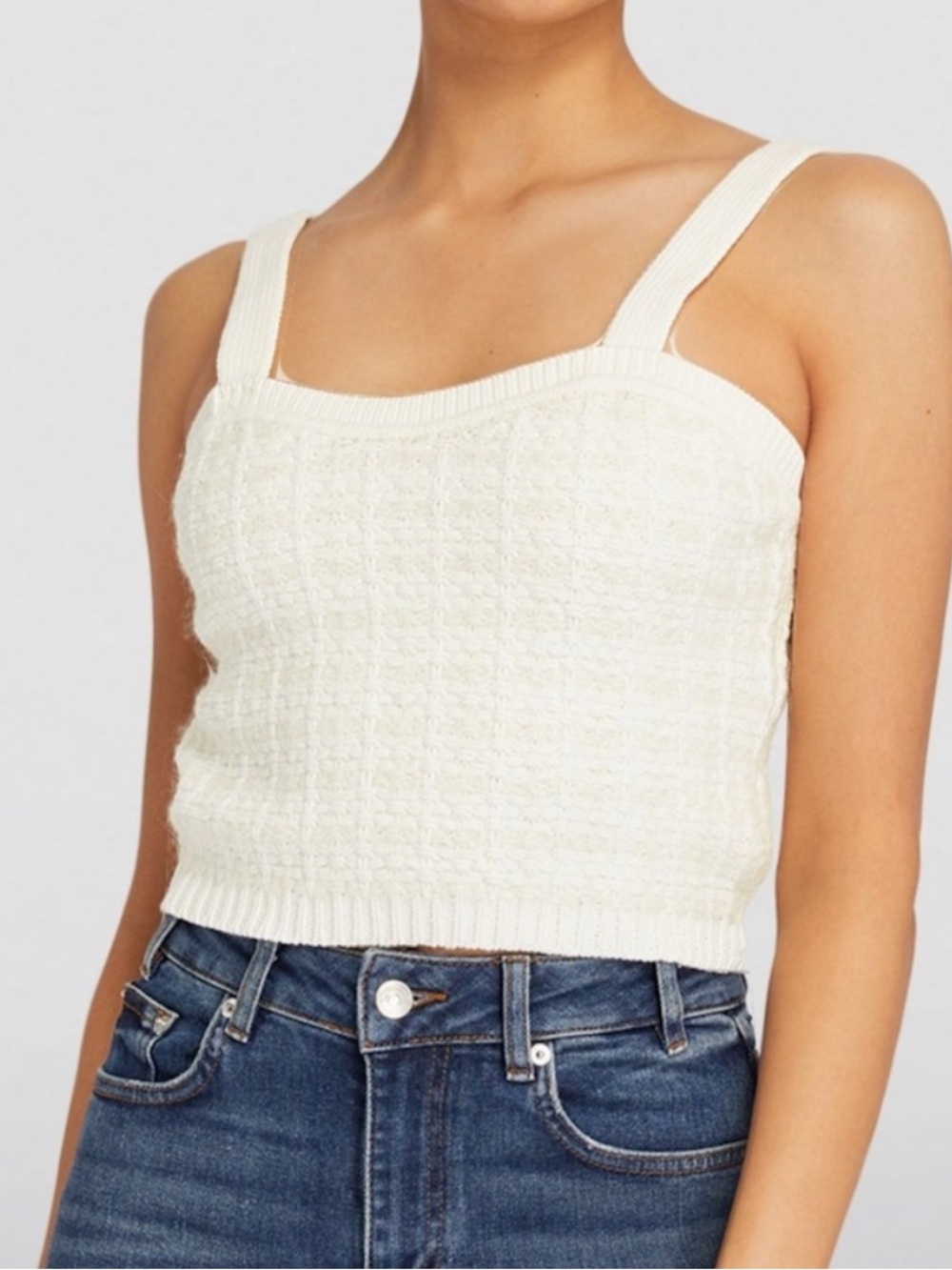 Maje Missa Ecru Textured Knit Square-Neck Crop Tank Size 1 (Small)